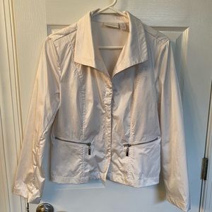 Chico’s White Jacket, Silver center and pocket zippers, size 0